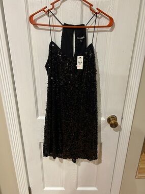 Express Black Sequin Spaghetti-Strap Party Dress